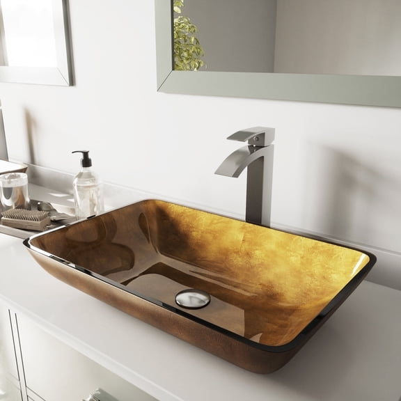 Vigo Vgt513 Donatello 22" Rectangular Glass Vessel Bathroom Sink - Nickel