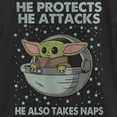 thumbnail image 2 of Girl's Star Wars: The Mandalorian The Child Protects Attacks Naps  Graphic Tee Black Small, 2 of 4