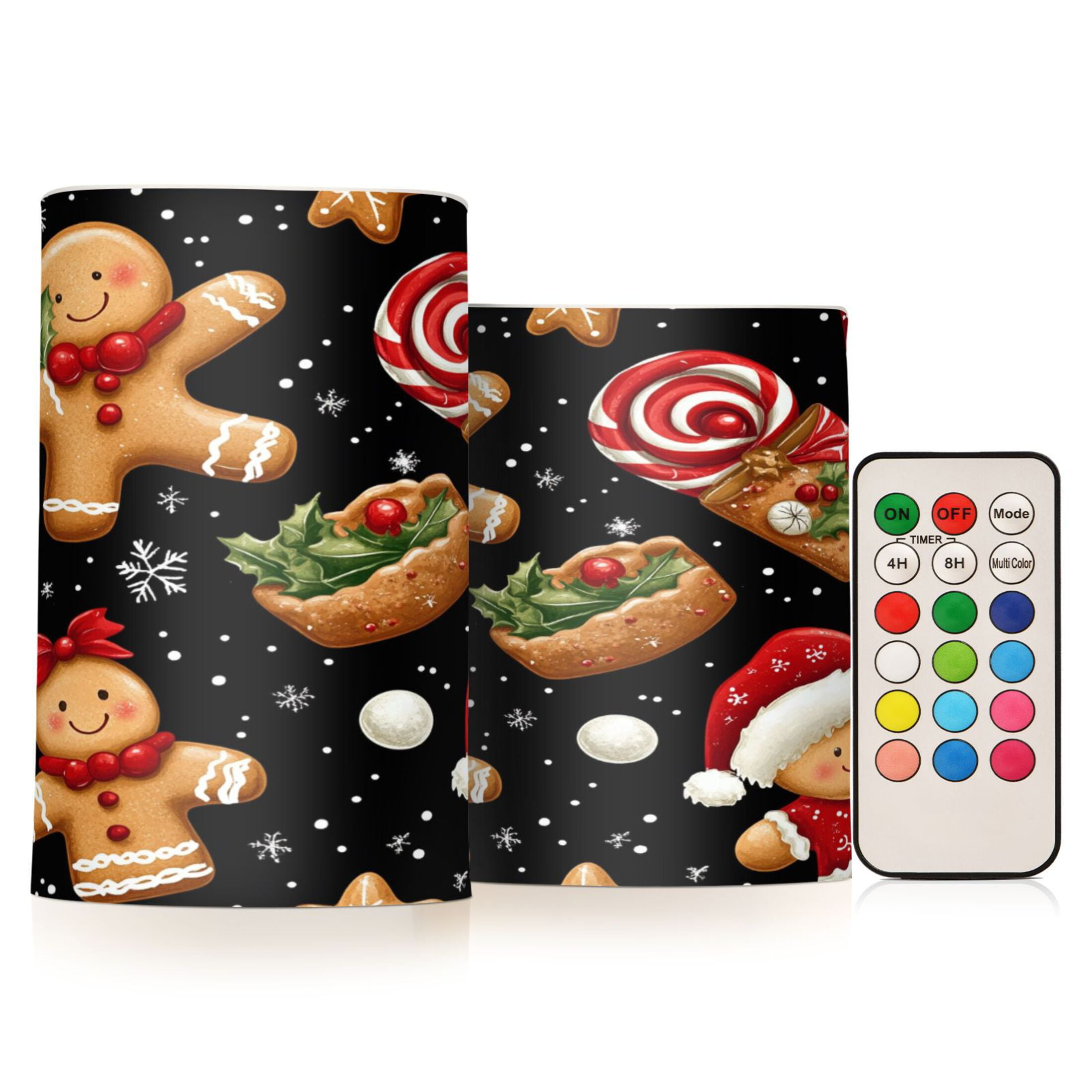 Christmas Gingerbread Men Set of 2 Flameless LED Candles Remote and Timer Indoor Outdoor