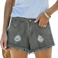 thumbnail image 6 of hoksml Women's High Waist Distressed Denim Shorts, Frayed Hem Jean Shorts, Casual Ripped Denim Shorts, 6 of 8