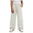 thumbnail image 3 of Loopsun Kids Girls Pants 5 to 16 Years Solid Drawstring Wide Leg Cargo Trousers, 3 of 5