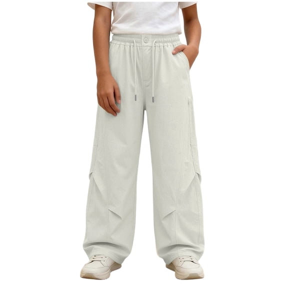 LckLvx Kids Wide Leg Pants Drawstring Waist Baggy Pants with Pockets Boys Girls Running Gym Activewear
