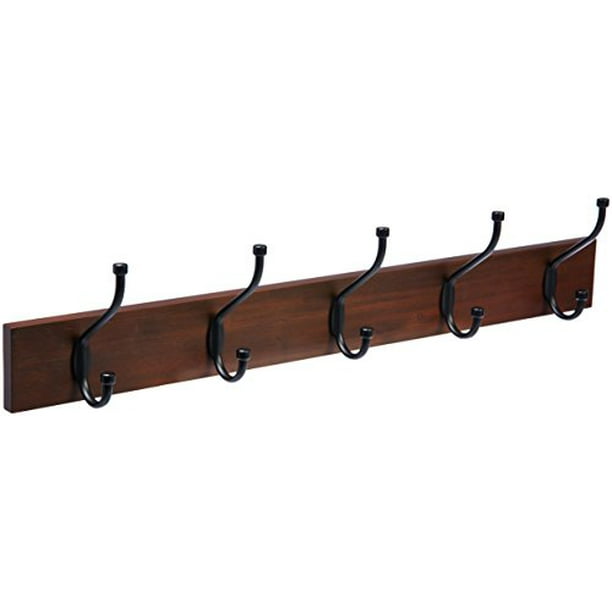 Basics WallMounted Farmhouse Coat Rack, 5 Standard Hooks, Light Walnut