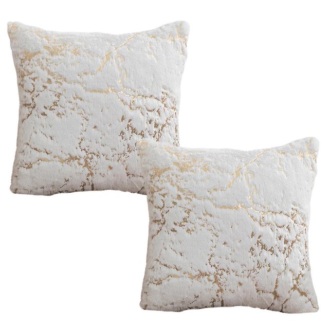 40*40cm Funda de almohada de felpa para sala de estar, funda de almohada dorada de doble cara para sofá y dormitorio, 2 uds.