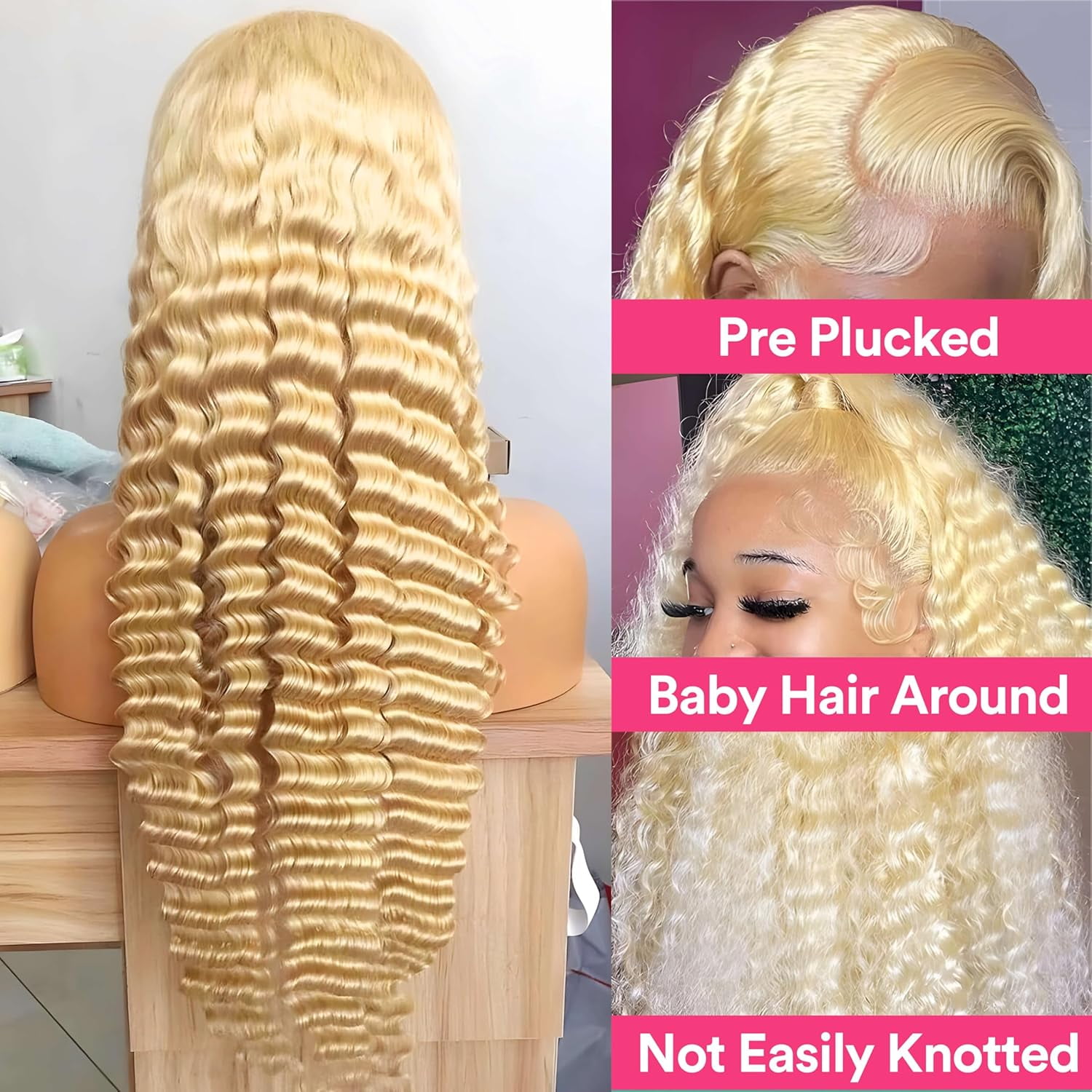 36 inch 613 Deep Wave Wig Human Hair 13x6 Blonde Lace Front Wigs Human Hair Pre Plucked with Baby Hair 180% Density 613 HD Lace Frontal Wig for Women