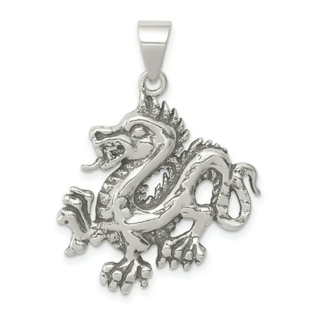 - 925 Sterling Silver Textured Chinese Dragon Pendant Charm Necklace Skull Dagger For Women