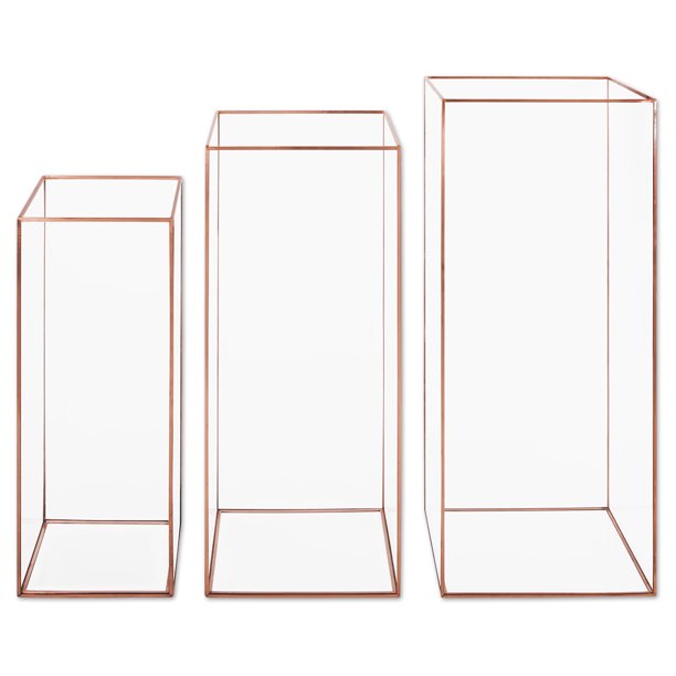 Koyal Wholesale Rose Gold Tall Hurricane Glass Candle Holders 24 20 16 Inches Height Set Of 3 Large Floor Vases Walmart Com Walmart Com