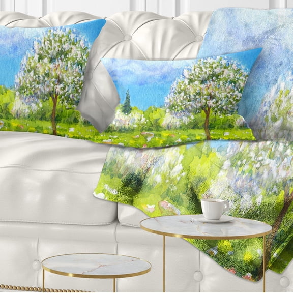 Designart Tree in Different Seasons - Watercolor Landscape Printed Throw Pillow - 12x20