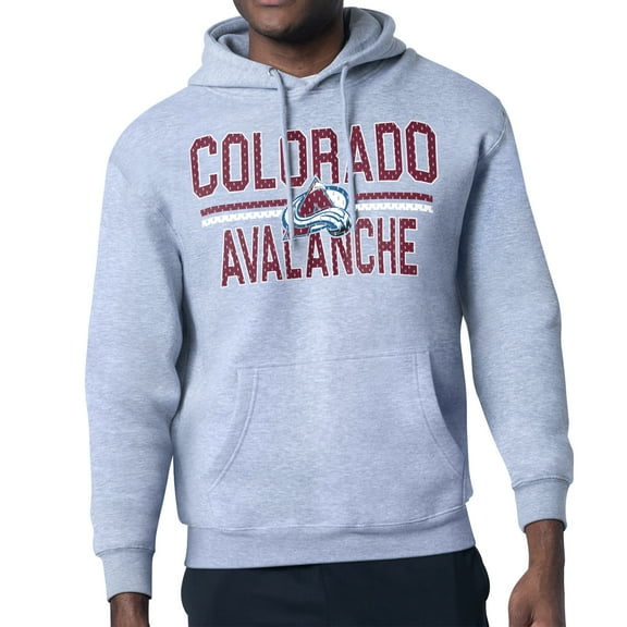 Men's Starter Heather Gray Colorado Avalanche Mesh Look Team Name Logo Tri-Blend Pullover Hoodie