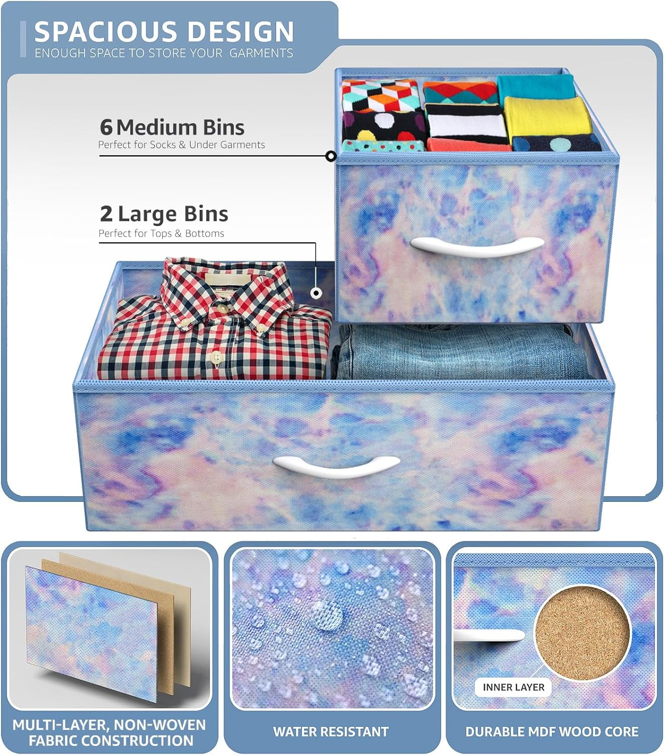 Sorbus Dresser with 8 Fabric Bins Drawers - Kids Furniture Storage Chest for Clothing Toys Organization, Bedroom, Closet (Tie-Dye Blue)