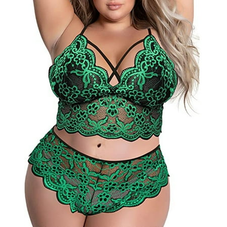 

Sexy Lingerie For Women Plus Size Sexy Lingerie V Neck High Waist Floral Lace Criss Cross Bra And Panty 2 Piece Set No Underwire