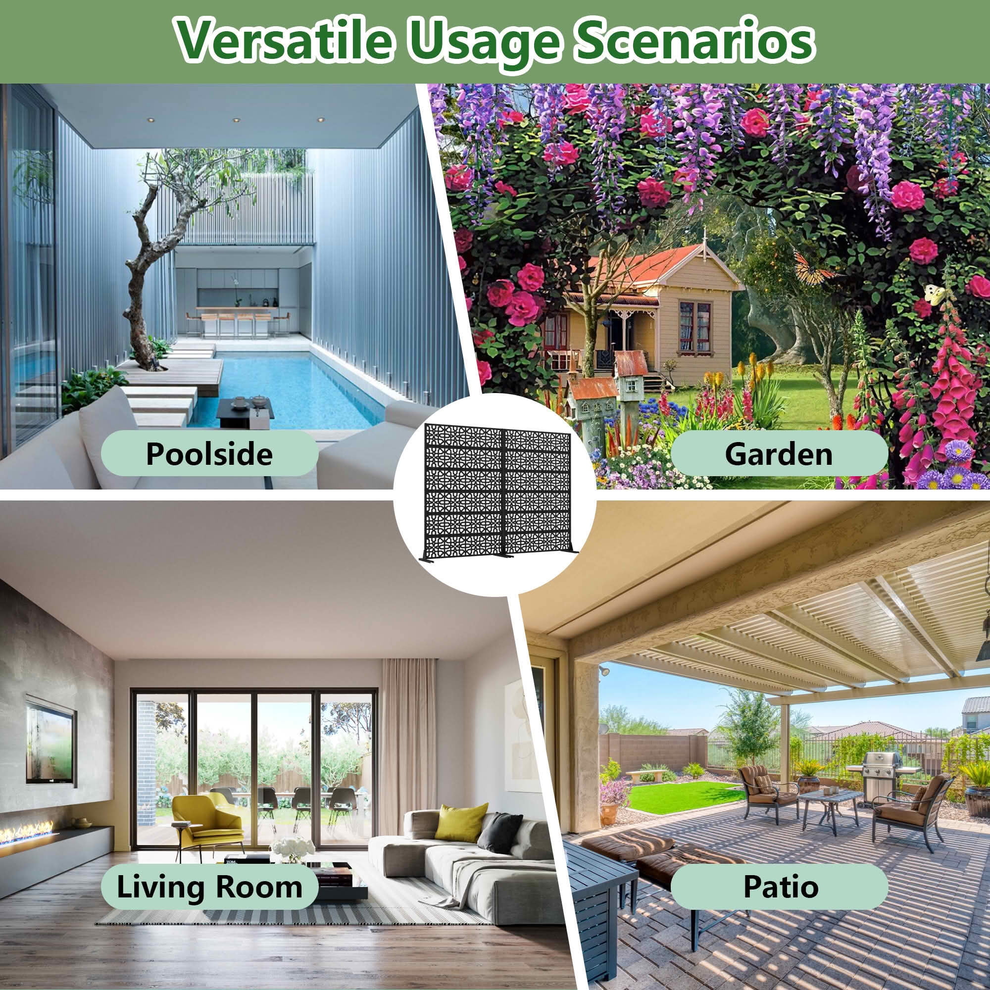 MAYEERTY 72x47x16 Inch Black Perilla Rectangular Galvanized Steel Privacy Screen, 6 Piece Double Sided Set for Outdoor Garden