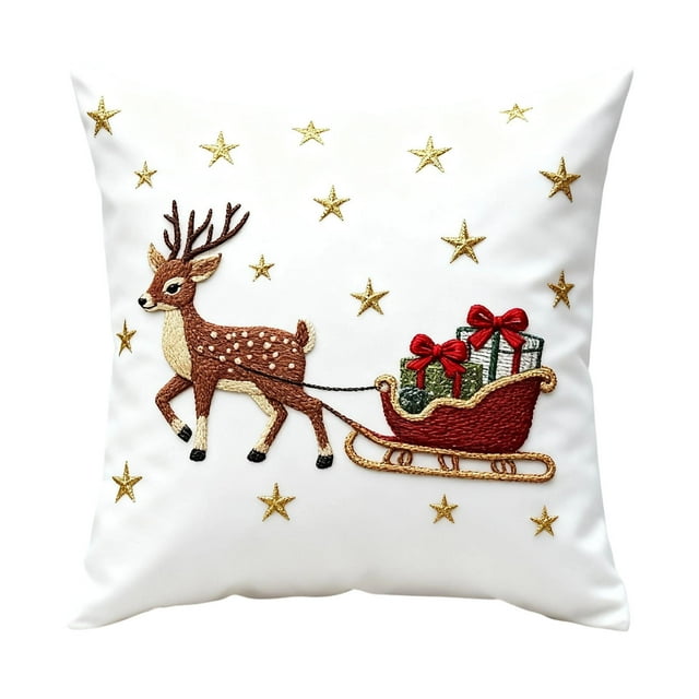 A Christmas Printed Pillowcases With Snowman Santa Claus Christmas Tree And Reindeer Patterns Cloth Material 17.72 X 17.72 Inches Design A