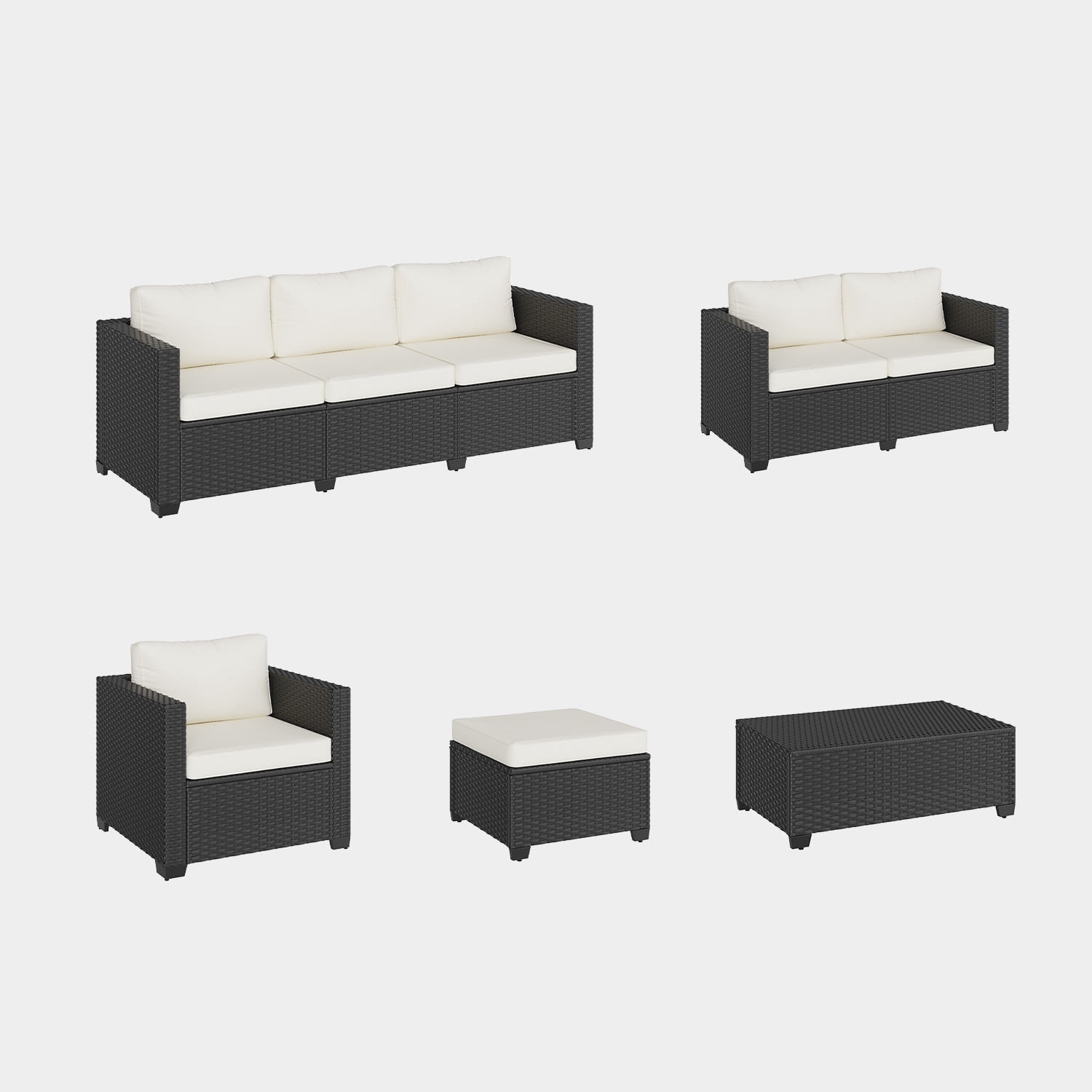 BaPiPro 7-Piece Beige PE Rattan Outdoor Sectional Sofa Set, Patio Furniture with Storage Table, Convertible Ottomans & Weather Resistant Cushions for Backyard & Poolside