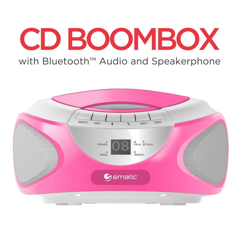 Ematic Bluetooth CD Boombox, Pink, EBB9224