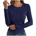 thumbnail image 2 of YueHuiYing Women Long Sleeve Round-Neck Blouses Shirts Casual Textured Slim - Fitting Fashion Stretch Knit Top, 2 of 6