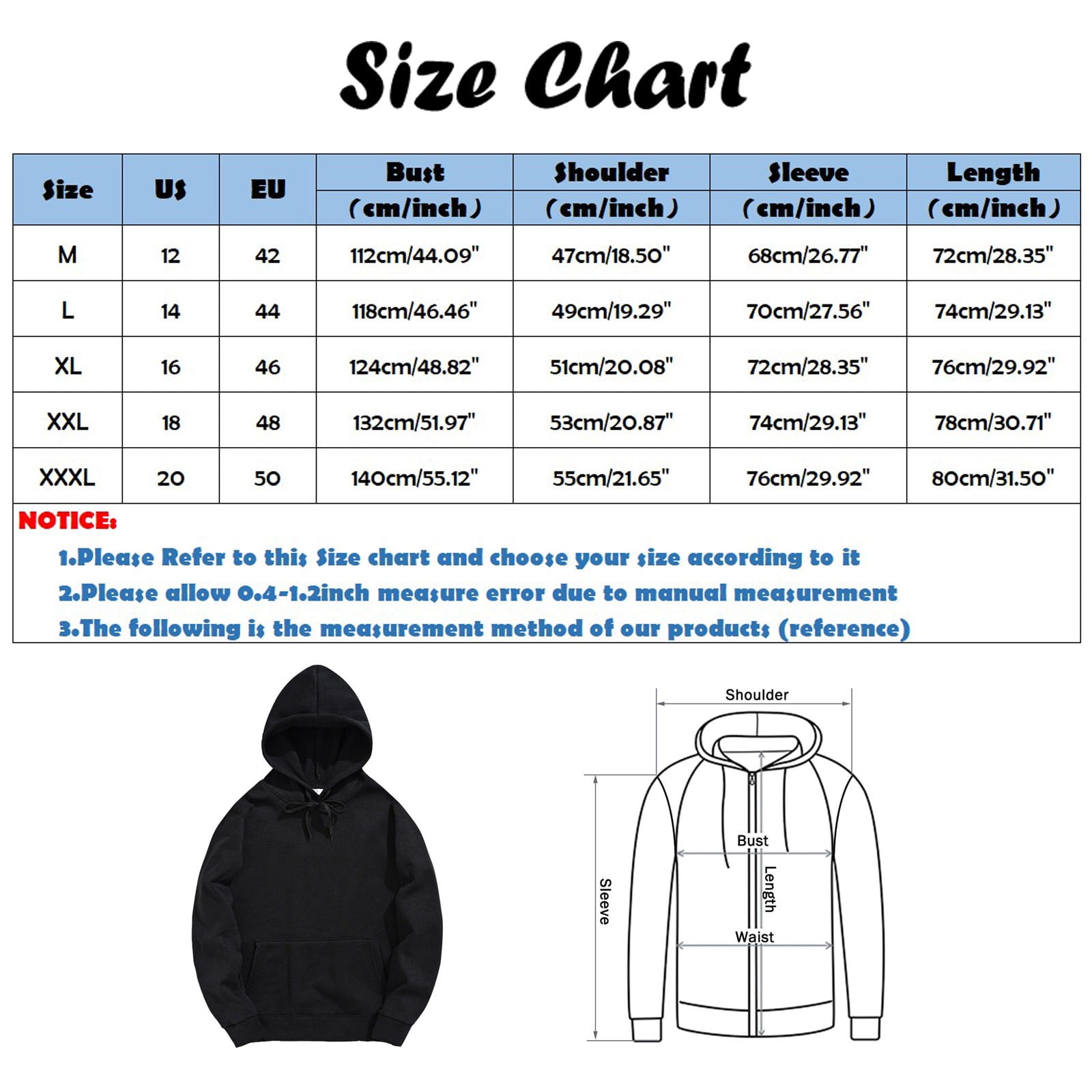 Essentials hoodie size chart