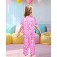 thumbnail image 3 of Girls Pajamas Silk PJS Set Rainbow Unicorn Sleepwear Short Sleeve Long Pants Jammies for Toddler Kids, 3 of 6