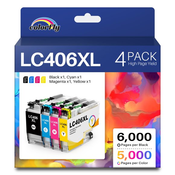 colorfly LC406XL High Yield Ink Cartridges for Brother Printer LC406 Ink Cartridges LC406XL LC 406 XL use with Brother MFC-J4335DW MFC-J5855DW MFC-J5855DW