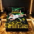thumbnail image 5 of meiyoeat Neon Lights Twin Sheet Sets for Boys, Sci-Fi Green Yellow Gaming Bedding, 3 Pieces, 1 Flat Sheet, 1 Fitted Sheet and 1 Pillowcase, 5 of 6