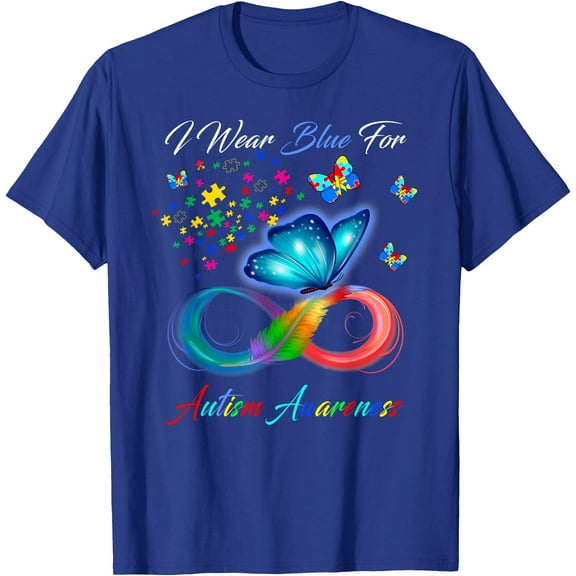 Butterfly I Wear Blue for Autism Awareness Month Unisex T-Shirt for Men Women Kids Toddler