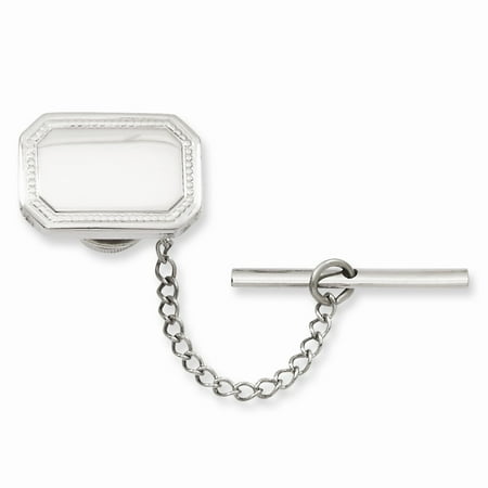 Rhodium-plated Polished Rectangle Tie Tack