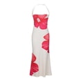 thumbnail image 4 of Womens Halter Bodycon Dresses Beach Vacation Floral Fishtail Dress Party Prom Open Back Gown Red, M, 4 of 7