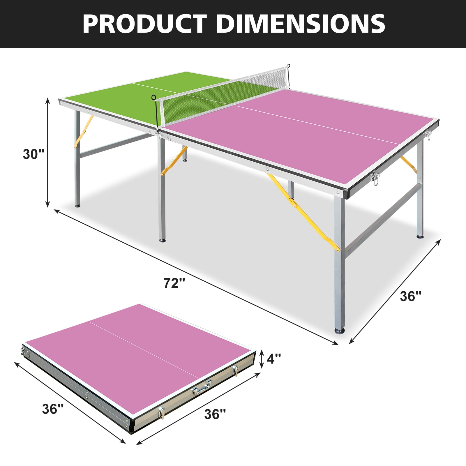 6ft Folding Table Tennis Table, Aluminum Alloy Frame, Foldable Design, Complete Set