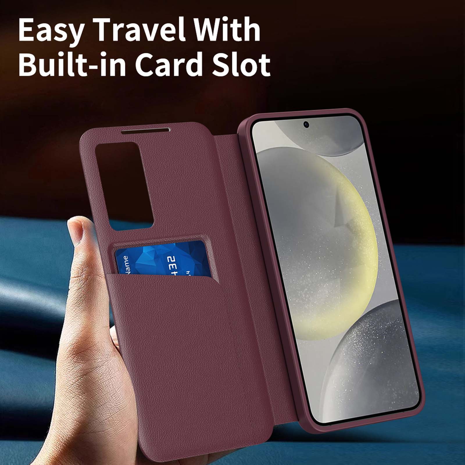 Compatible WIth Samsung Galaxy S26 Ultra Phone Case,Flip Cover,With Card Slots,With Intelligent Window,PU Leather Shockproof Anti-fall Thin Fit Phone Case for Samsung Galaxy S26 Ultra,Red