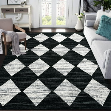 Hasoo Moroccan Rug for Living Room 8x10 Distressed Washable Rugs Geometric Carpet for Bedroom, Black