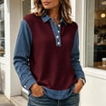 thumbnail image 5 of QATAINLAV Lapel Collar Long Sleeve Henley Shirt for Woman Turn Up Cuffs Waffle Knit Sweatshirt Going Out Tops, 5 of 10