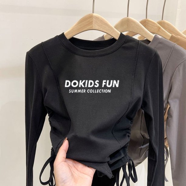 Camiseta adelgazante con cordón para mujer y niño de terciopelo, recién llegado, para otoño/invierno, para niños medianos a grandes, elegantes, recortadas y gruesas B