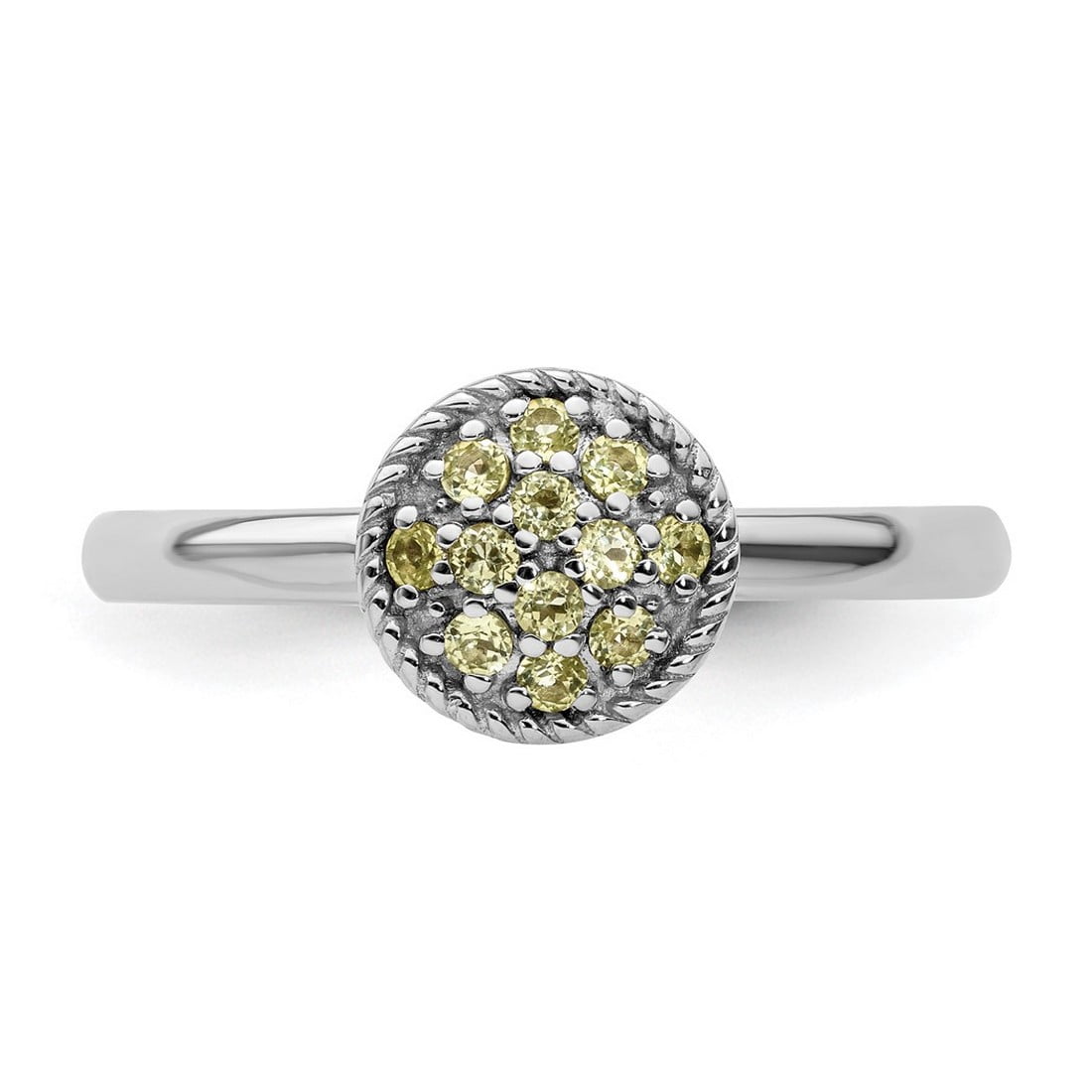 925 Sterling Silver Polished Prong set Stackable Peridot Rhodium Ring Size 10 Stackable Ring for Women