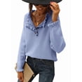 thumbnail image 2 of Women Sweaters Fall Winter Clothes Long Sleeve Button Up Ruffle Crew Neck Casual Knitted Pullover Tops M, 2 of 8