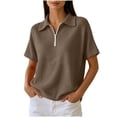 thumbnail image 2 of Otntypg Women's Quarter Zip Short Sleeve Tops Lightweight Casual Waffle Knit Collared Golf Shirts Loose Fit Dressy Textured Pullover Blouse, 2 of 8