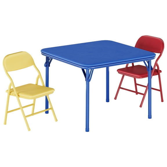 Toddler Folding Table & Chair Set – 3-Piece Kids Activity Table with Cushioned Seats, Waterproof PU Surface, Metal Frame, Foldable & Space-Saving for Home, Playroom, or Daycare