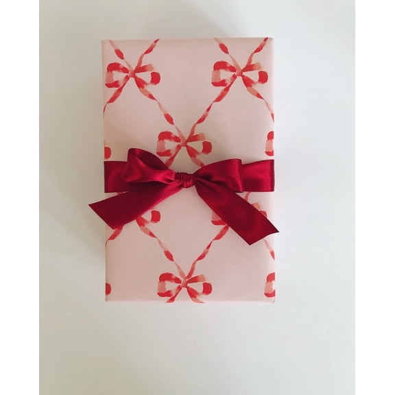 Wrapping Paper Red and Blush Parisian Bows, Holiday Wrapping Paper, Wrapping Paper Rolls, 58x23in, Festive Paper for Christmas Gifts