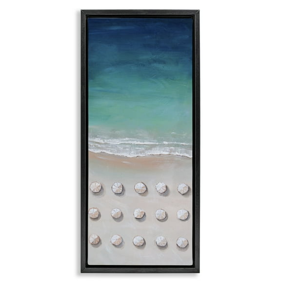 Stupell Industries Aerial Umbrellas on Beach Coast Nature Painting Black Floater Framed Canvas Art Print Wall Art, 11 x 25