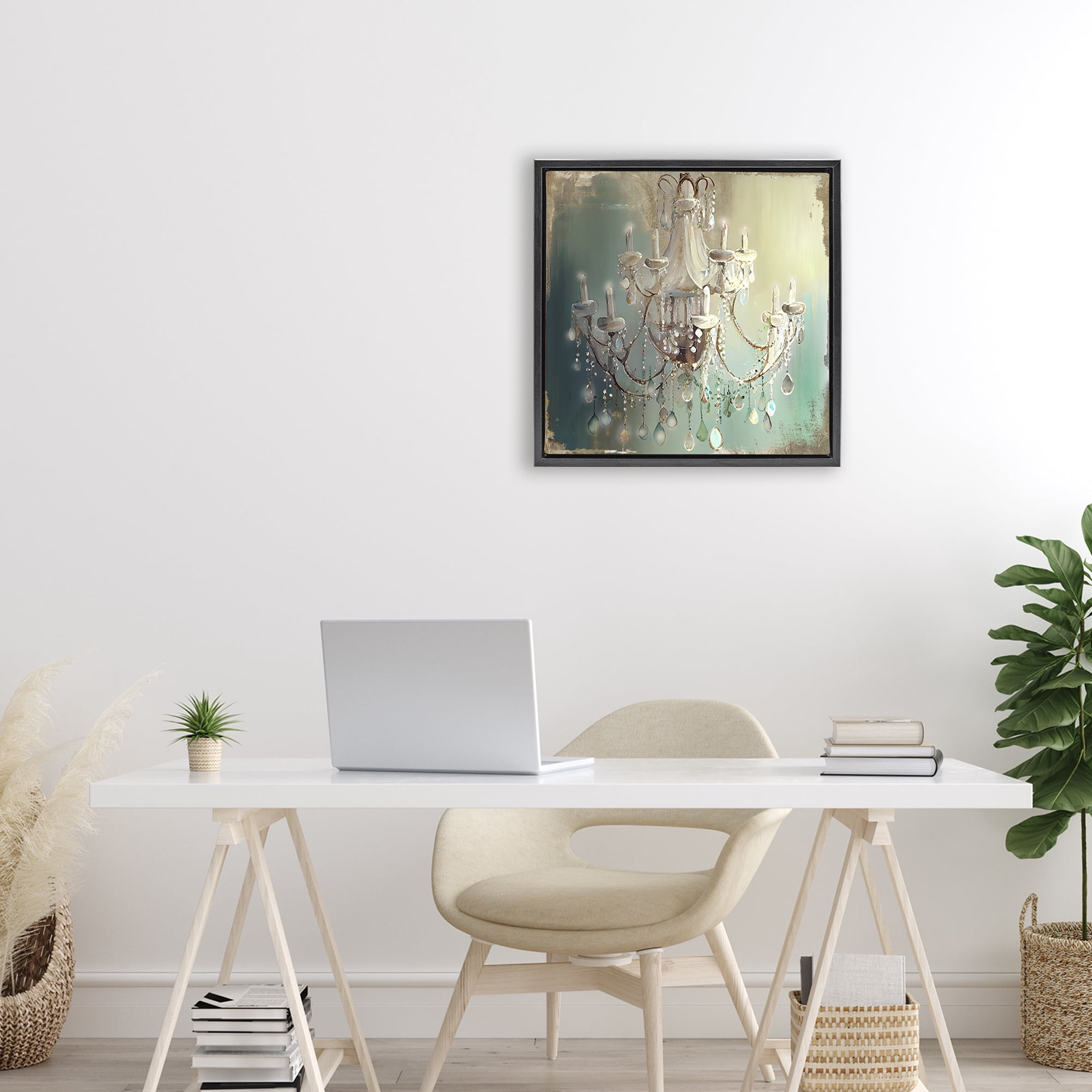 Vintage Illumine Chandelier Black Framed Floater Canvas Wall Art, design by Sasha