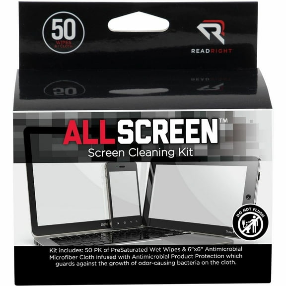 Read Right AllScreen Screen Cleaning Kit 50 Wipes 1 Microfiber Cloth RR15039