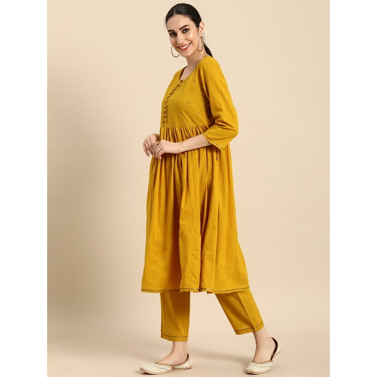 Yellow Cotton Long Kurti for Women