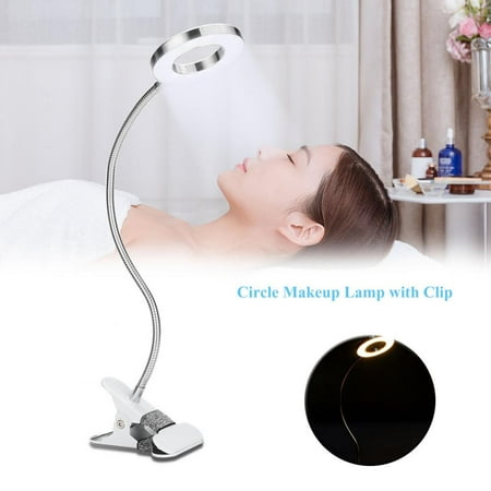 Hilitand Desk Lamp USB Circle Makeup Lamp One-click Button Switch 360 Rotatable Lamp Cool and Warm Light Desktop Led with Clip for Eyebrow Lip Tattoo Beauty