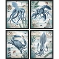 thumbnail image 4 of PixonSign Framed Wall Art Blue Octopus Lobster Crab Squid Fish Prints, Set of 4 Nautical Wood Block Animals Rustic Wall Décor, Adhesive Canvas Poster, Modern Home Artwork - 8"x10" Black, 4 of 5