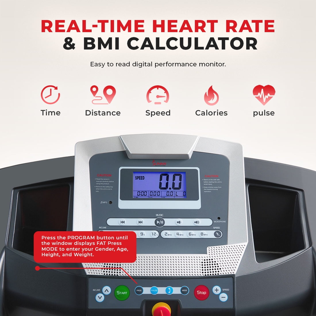 Sunny Health & Fitness Double Deck Treadmill w Auto Incline & Free SunnyFit App - SF-T7515