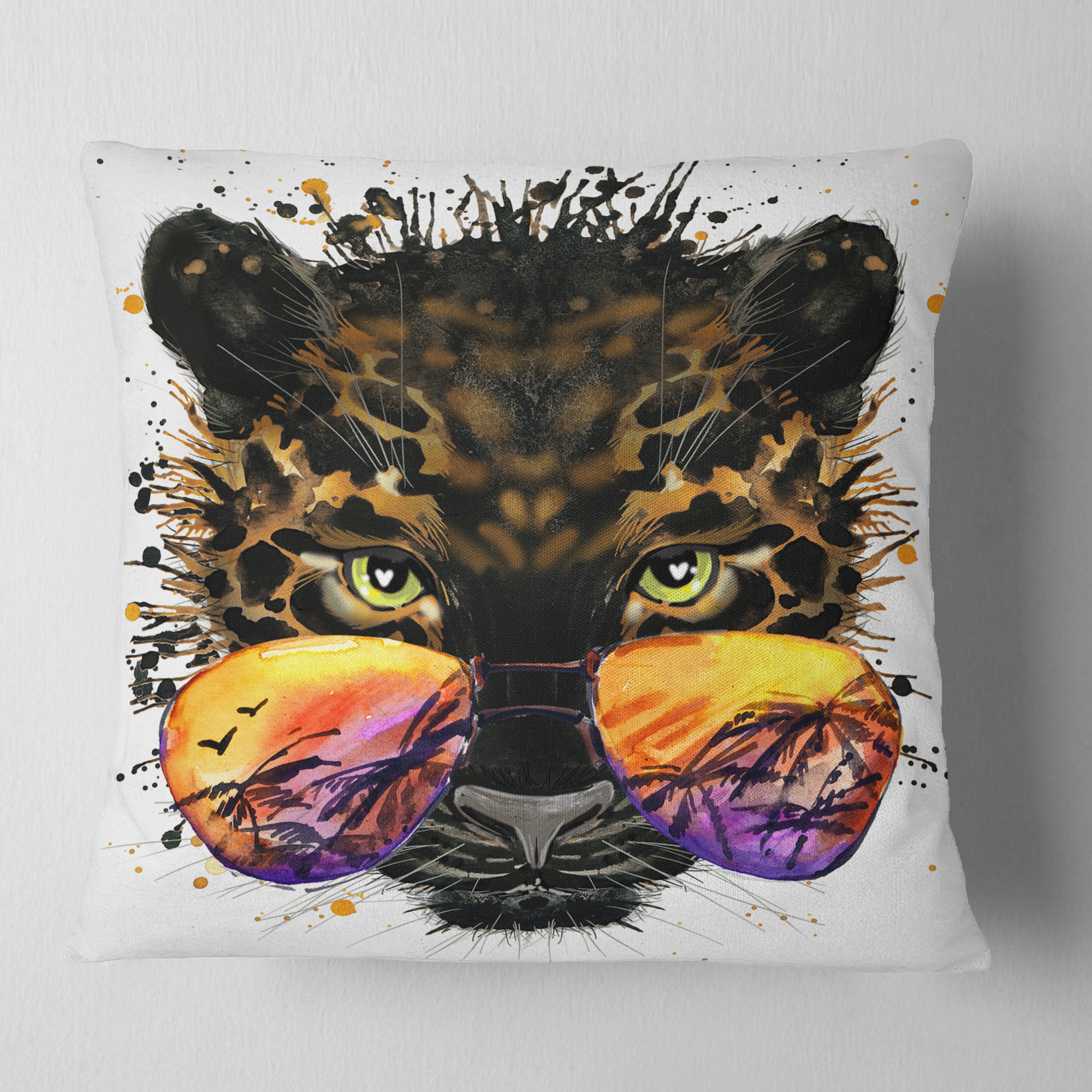 Designart Funny Jaguar with Sunglasses - Contemporary Animal Throw Pillow - 18x18