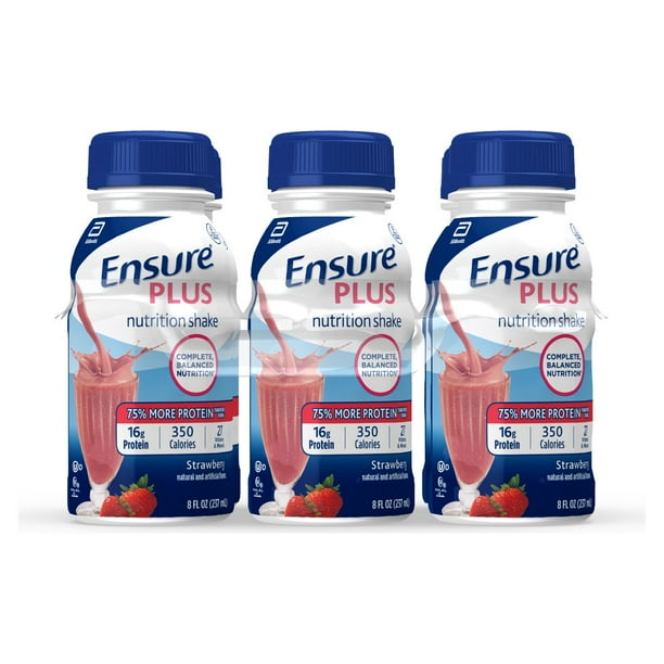 Ensure Plus Nutrition Shake 24 Count With 16 Grams Of High Quality Protein Meal Replacement Shakes Strawberry 8 Fl Oz Walmart Com