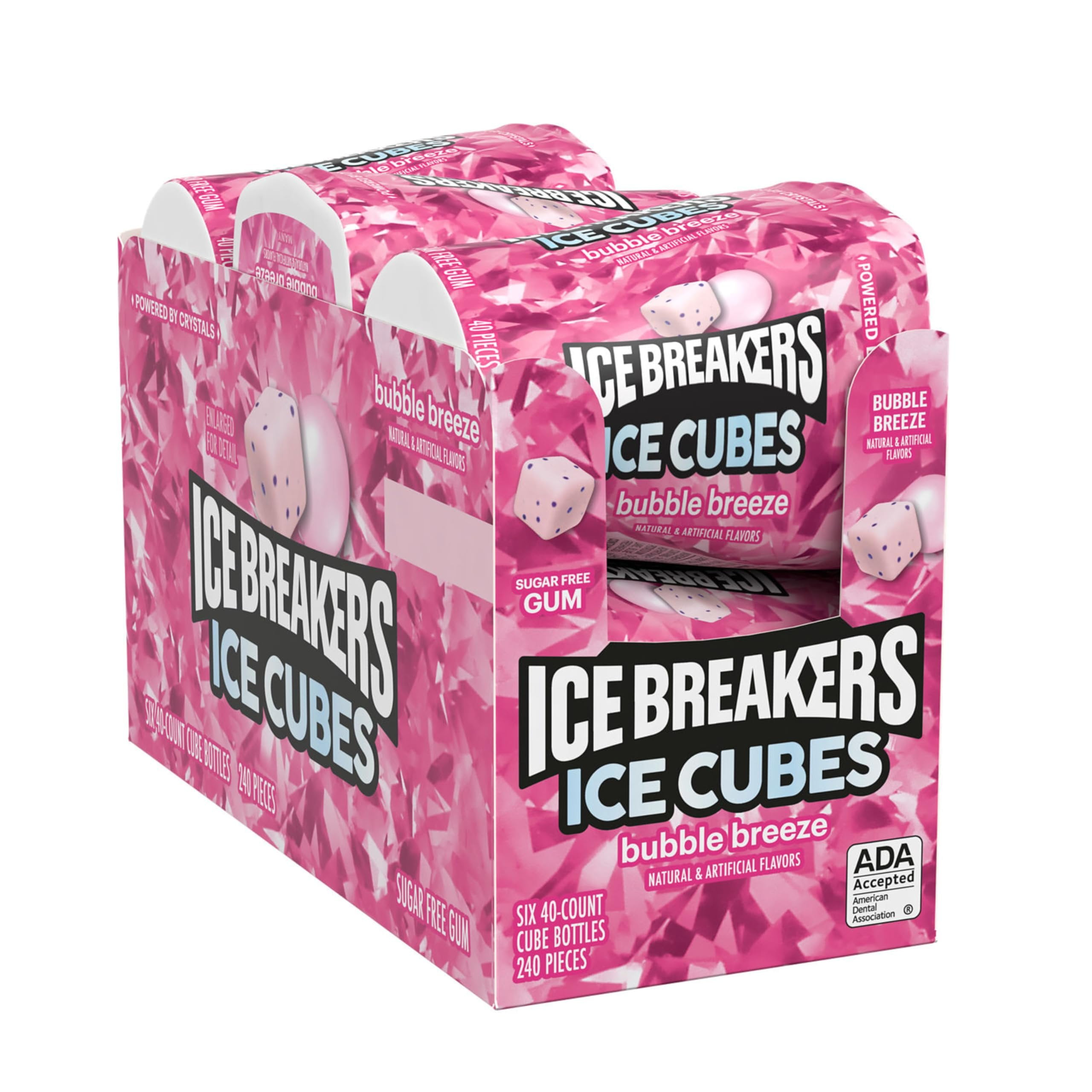 ICE BREAKERS Ice Cubes Bubble Breeze Flavored Sugar Free Chewing Gum Bottles, 3.24 oz 6 Count, 40 Pieces