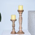 thumbnail image 2 of Handmade Mango Wood Eco-friendly Traditional Wallnut Set Of Two 9" & 15" Pillar Candle Holder, 2 of 7