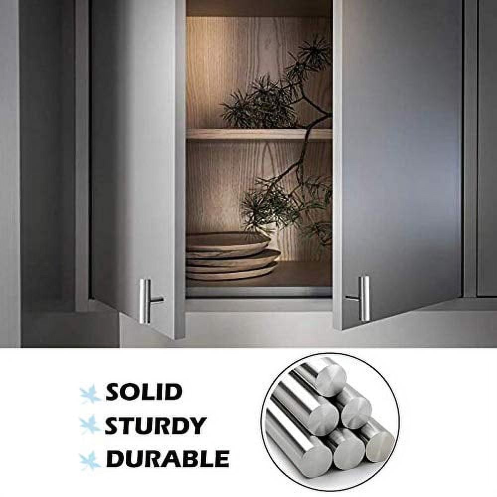 Gobrico Solid Brushed Nickel Single Hole T Bar Cabinet Handle Knob, 50mm/2" Overall Length, 30Pack
