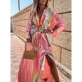 thumbnail image 4 of xiaxaixu Robe Décontractée pour Femme Été à Imprimé Floral Coupe Ample Col en V Boutonnée Fente Haute Longue Robe de Plage, 4 of 8